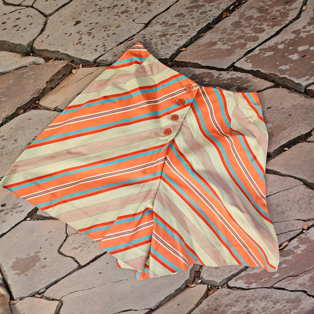 Vintage 1970s Bobbie Brooks Striped High Waisted Shorts Orange Teal Button Front